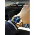 thumbnail image 2 of Reloj de oro para hombre Reloj de vestir de negocios de cuarzo analógico Fecha Acero inoxidable Clásico Lujo Luminoso Resistente al agua Reloj de hombre casual Reloj de hombre de acero inoxidable dorado Esfera azul, 2 of 5