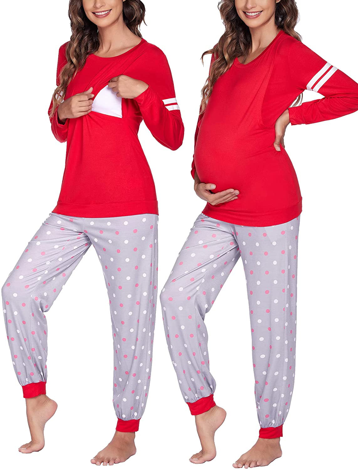 Ekouaer Materntiy & Nursing Pajamas Sets Long Sleeve Breastfeeding Pajamas with Jogger Pants for Hospital 