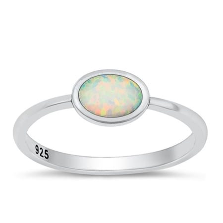 CHOOSE YOUR COLOR Oval White Simulated Opal Ring 925 Sterling Silver Minimalist Band CZ Female Size 5
