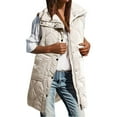 thumbnail image 3 of Nfurl Long Puffer Vests for Women Fashion Solid Color Zip Up Quilted Vests Casual Outerwear Loose Fit Padded Coats Ladies Winter Coats Beige M, 3 of 8