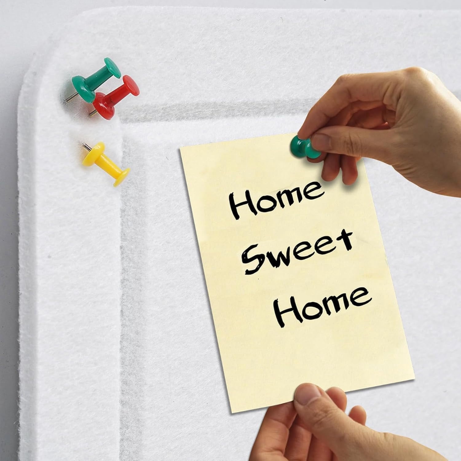 48 X 36 inches Felt Board Notice Pin Board,4' x 3' Cork Board Alternative for Wall, Self-Adhesive Vision Board Mood Board Foldable Photo Board with 30 Pushpin-Warm White