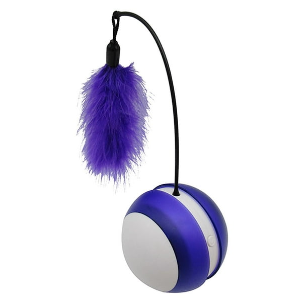 Pelota automática para gatos con plumas, juguete para gatitos y cachorros para interiores. Púrpura