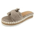 thumbnail image 3 of RYDCOT Women Bowknot Beach Summer Slippers Platform Slope Heels Plus Size Shoes Khaki 42, 3 of 7