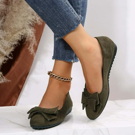 

Babysbule Womens Casual Shoes Women s Round-Toe Chunky Heels Bow-knot Shoes Lightweight Flock Shoes Solid Color Low Heels Shoes