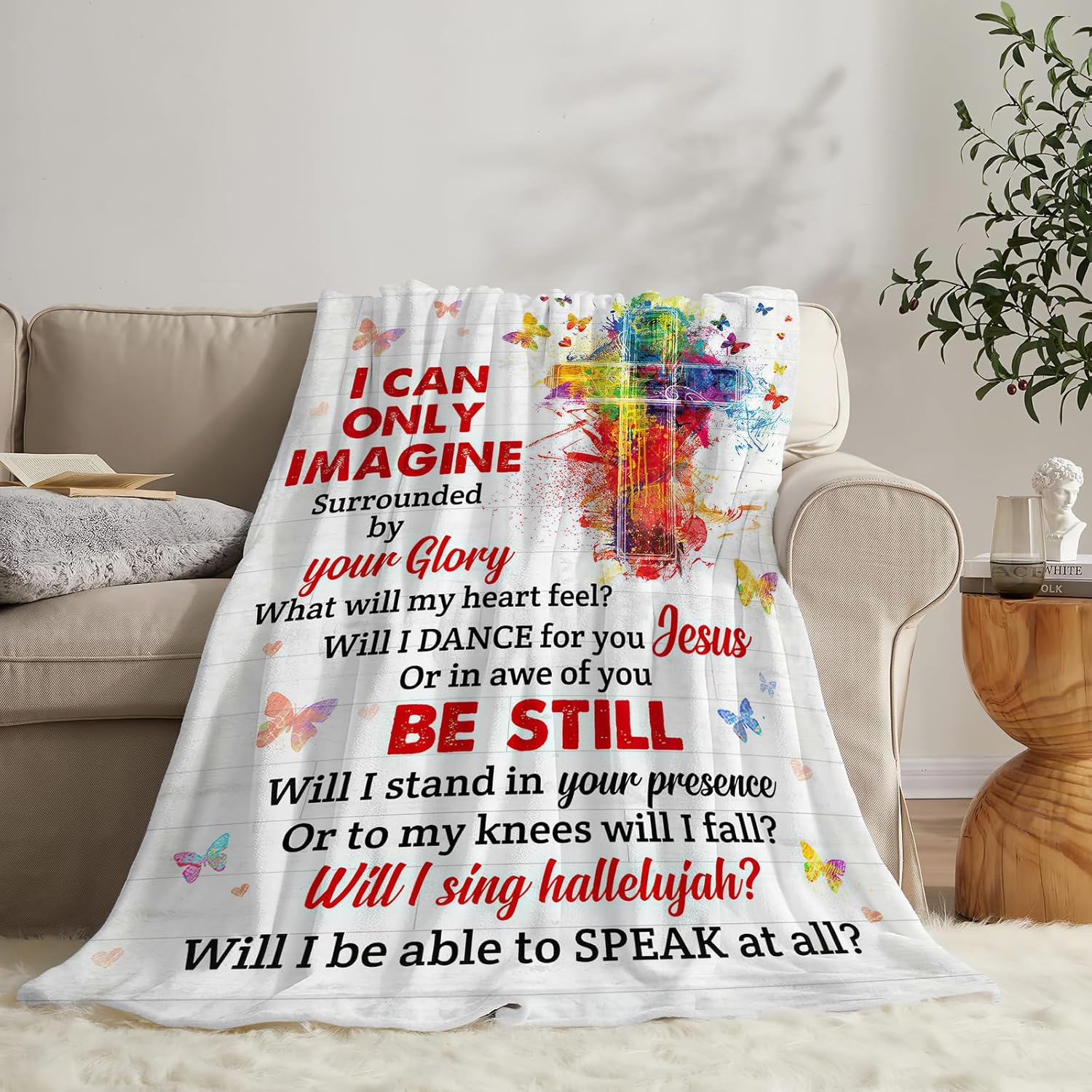 Christian Blanket Gifts Soft Warm Plush Religious Christ Cross Throw Blanket Flannel Fleece Fuzzy Scripture I Can Only Imagine Blanket for Kids Adults Prayer Bed Couch Living Room Decor 50"X40"