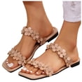 thumbnail image 3 of Bmisegm Ladies Summer Solid Colour Flowers Square Head Flat Bottom Beach Recording Large Size Sandals Slippers Womens Sandals Summer Khaki 7, 3 of 9