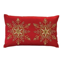 Melrose Snowflake and Merry Christmas Throw Pillows 15.5 Red and White Set of 2 Walmart