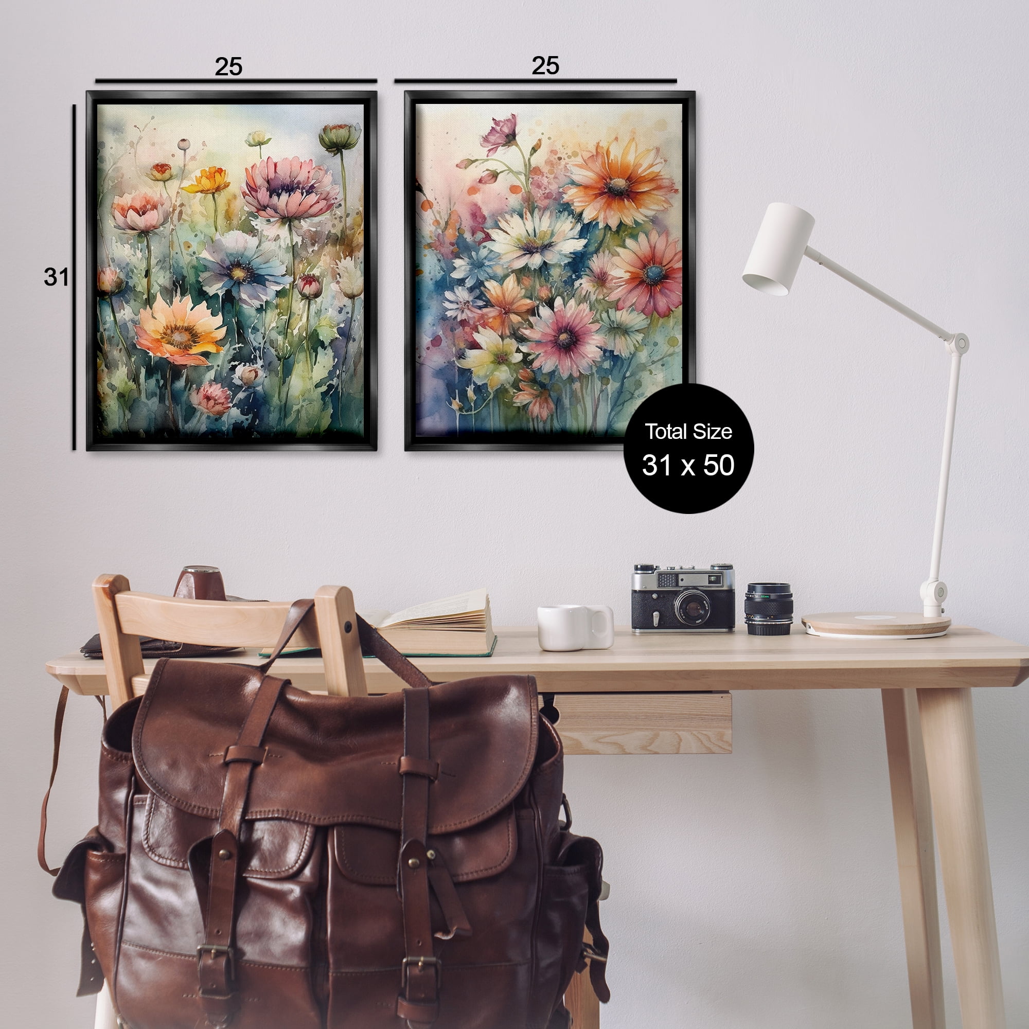 Stupell Industries Watercolor Daisy Field Flowers Plants & Flowers Painting Black Floater Framed Canvas Art Print Wall Art, 31 x 25, Set of 2