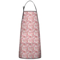 Pink Christmas Snowman Pattern Apron-Garden Aprons for Women with Pockets-Cotton Linen Waterproof Kitchen Cooking Gardening Aprons Adjustable for Kitchen,Cooking,BBQ and Salon 33"x27"