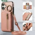 thumbnail image 4 of ELEHOLD Case for iPhone 16 Plus, Zipper Leather Wallet Crossbody Case with Detachable Ring Kickstand & Card Slots,Rosegold, 4 of 10