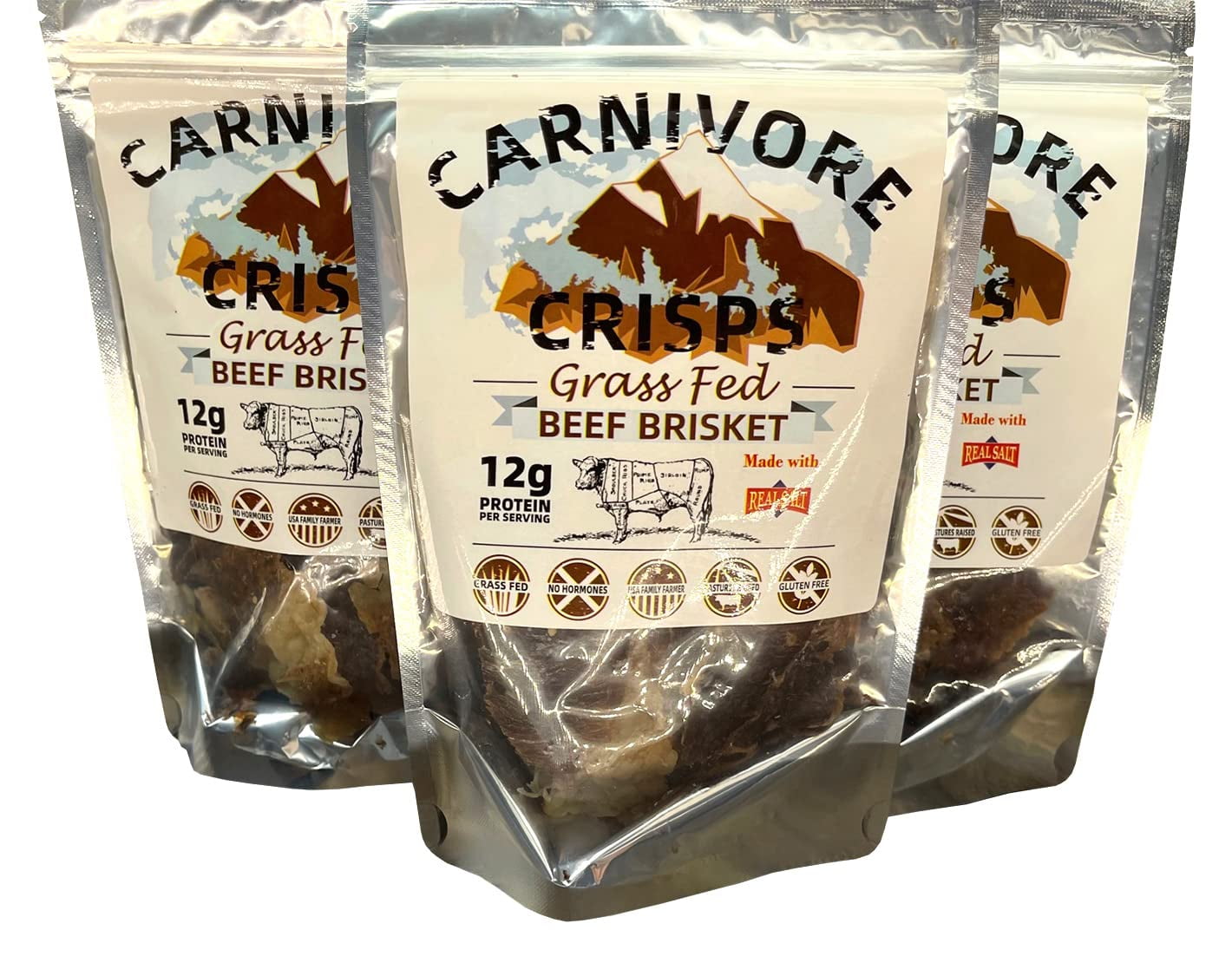 Carnivore Crisps beef brisket, (3) 1.5 oz bag, 10 g proteins per