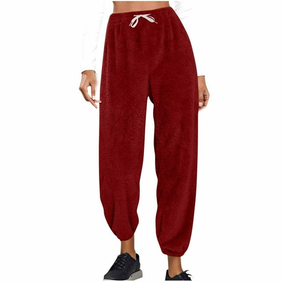 Posijego Womens Fleece Joggers Drawstring Elastic Waist Fuzzy Pajama Pants Women's Pj Lounge Pants