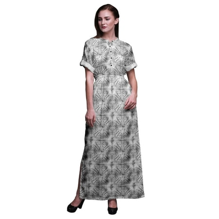 

Bimba Rayon European Seeds Leaves Printed Womenâ€™s Long MaxiÂ DressÂ Gown with Side Slit-XX-Large Gray