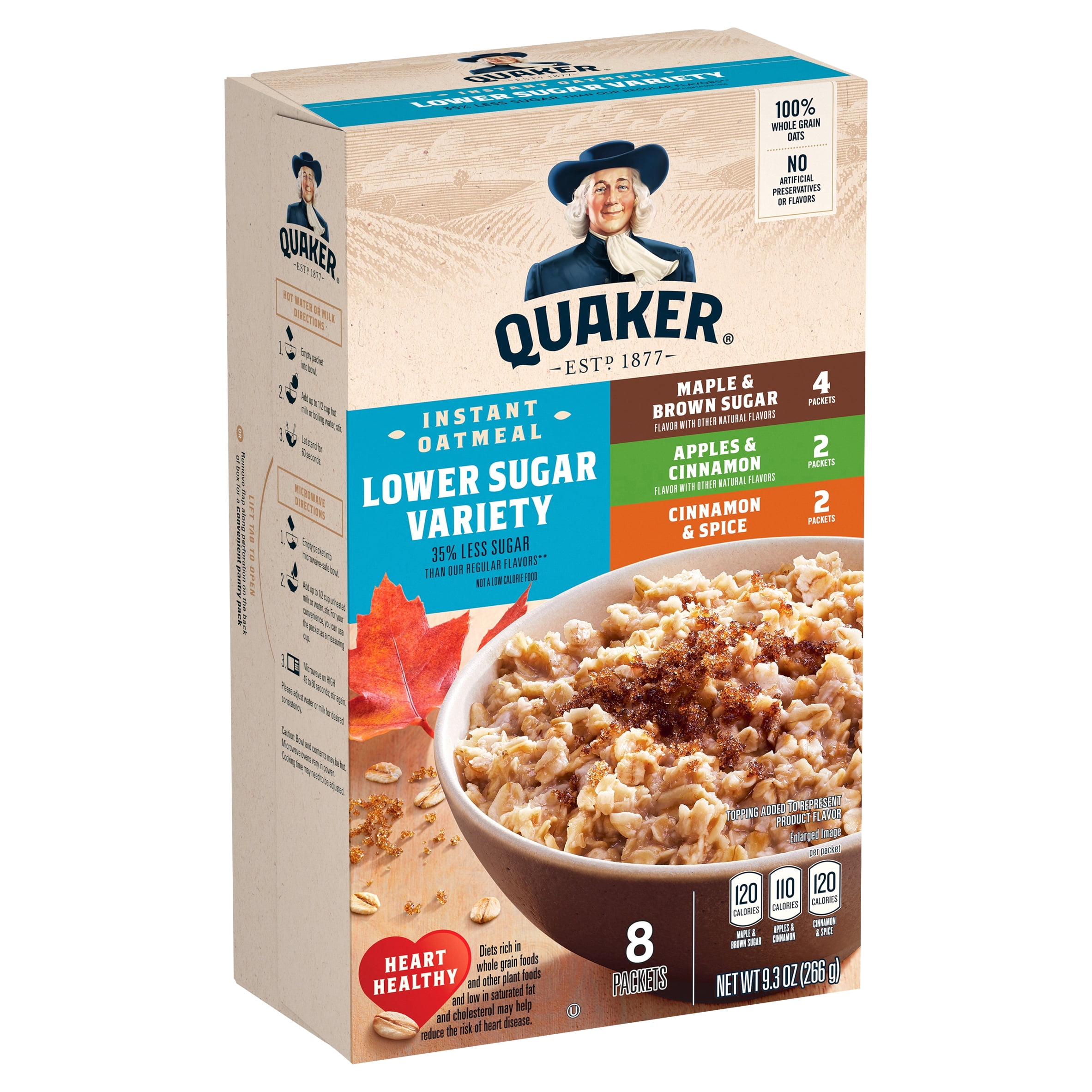 Quaker Instant Oatmeal Lower Sugar Variety 9.3 oz, 8 Count
