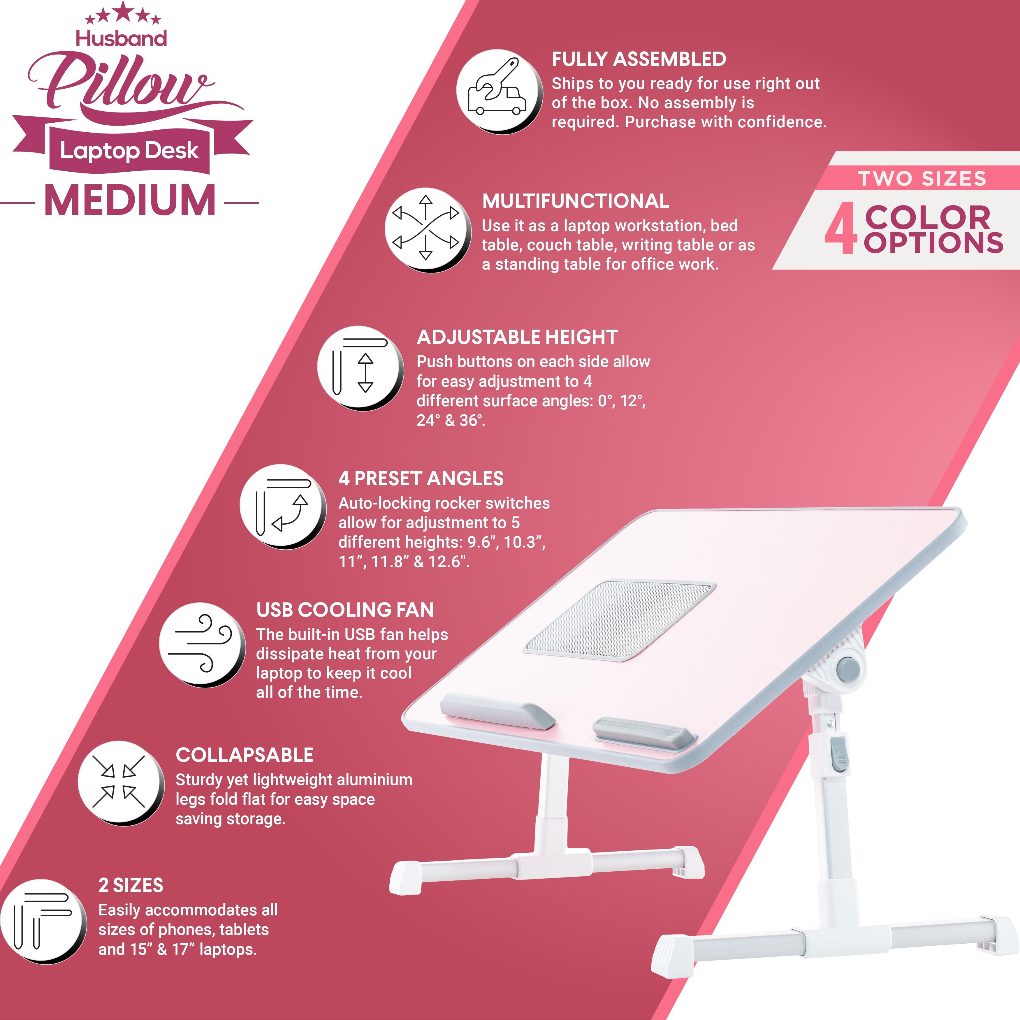 Husband Pillow - Lap Desk Brown Wood Small Top - Fits Up to 17" Laptop - with Dual Cushion, Wrist Rest & Built-in Mouse Pad, Portable Laptop Stand for Bed, Multifunctional Slot for Tablet, Pen & Phone