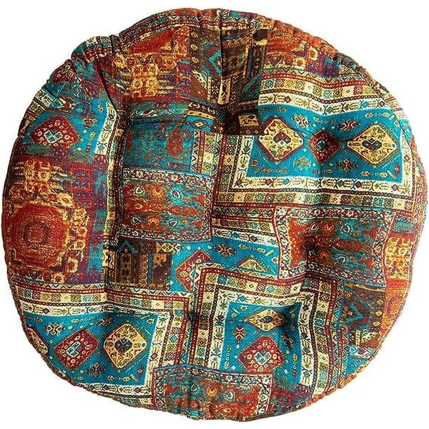 Nvzi Bohemian Patchwork Round Chair Seat Cushions for Dining Kitchen Office Chairs Patio Soft Cotton Linen Chair Pads (Blue,Diameter 22)