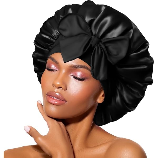 wonima11 Silk Bonnet for Sleeping Women Satin Bonnet Night Sleep Cap Hair Wrap for All Hair with Adjustable Tie Band,Black