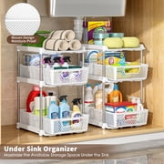 TAIMASI Pull-Out 3 Tier Bathroom Organizers and Storage, Under Sink Organizer, Kitchen Cabinet Organizer White, 2 (Count)