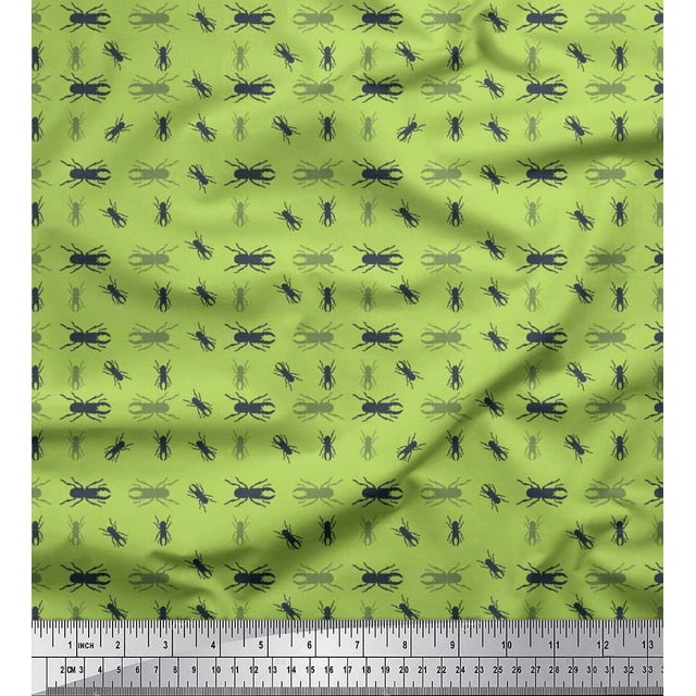 Soimoi Tissu Crêpe polyester Vert Décor Insectes Tissu Imprimé au Mètre 52 Pouces de Large