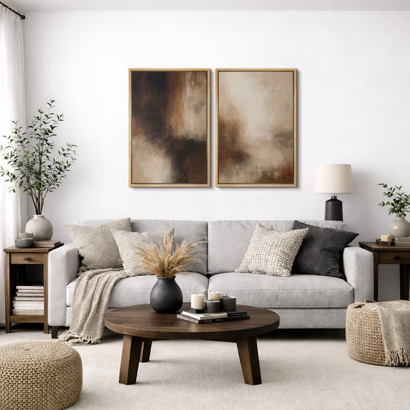 Framed Canvas Print Wabi Sabi Wall Art Set of 2 Abstract Modern Decorative for Living Room Bedroom - 16"x24"x2 NATURAL