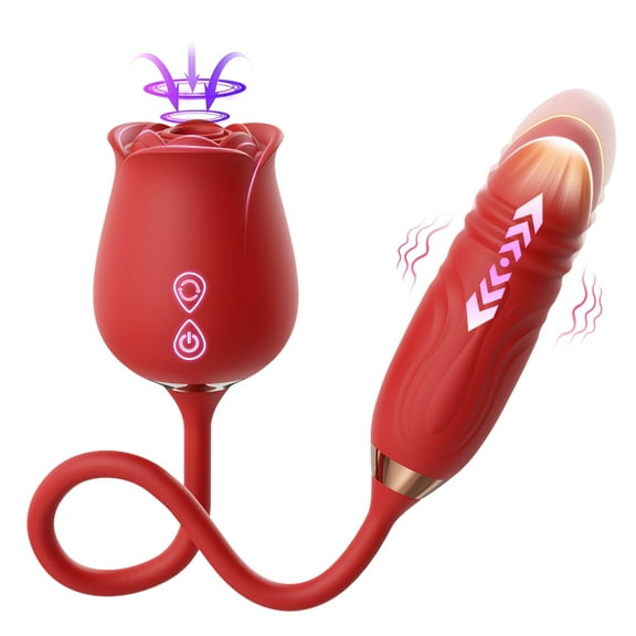 Xbonp Rose Vibrator Sex Toy for Women, 2 in 1 Sucking Vibrator with Thrusting Red