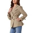 thumbnail image 4 of INSPIRE CHIC Trench Coat for Women's Long Sleeve Double Breasted Lapel Casual Fall Jacket Coats Outerwear with Belt XS Light Khaki, 4 of 6