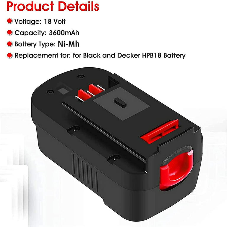 3600mAh for Black & Decker HPB18 18V 18Volt Ni-MH Battery HPB18
