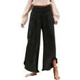 thumbnail image 4 of Flowy Beach Pant Lightweight Vacation Beachy Travel Pant Linen Palazzo Pants for Women Black Linen Pants Women Summer Resort Wear Plus Size Ruffle Hem Wide Leg Trousers Casual Gauze Crop Trousers, 4 of 5