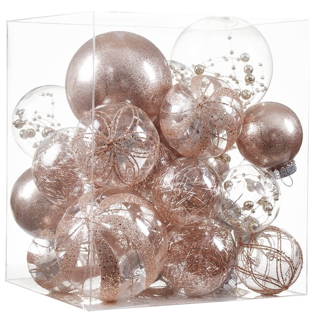 Adornos De Bolas De Navidad Transparentes De 24 Quilates, Adornos Navideños Decorativos De Plástico Inastillable, Juego De Bolas Colgantes Para Árbol De Navidad Con Decoraciones Brillantes Y Delicadas