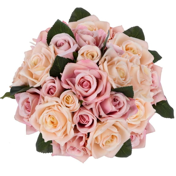 Coolmade Artificial Flower Rose Bouquet Fake Flower Silk Plastic Artificial White Rose 9 Bride Wedding Bouquet Home Garden Party Wedding Decoration 1Pack