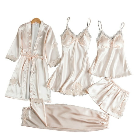 Alitao Womens Pajama Sets Lounge Sets Women s Garter Set Robes Lace Bodysuit Deep V Neck Underwear 1 Cotton Nightgowns Silk Pajamas Two Piece Sets White XL