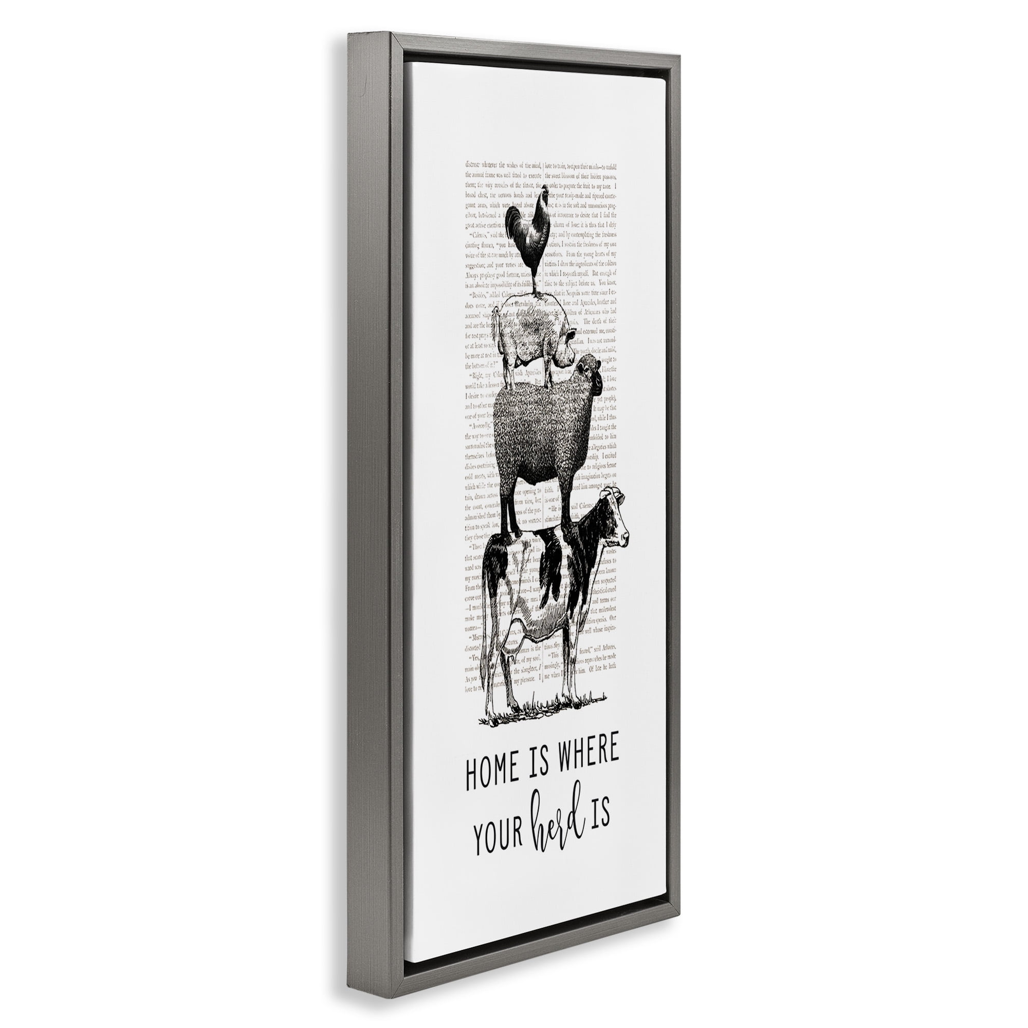 Stupell Industries Where Your Herd Family Animals Animals & Insects Painting Gray Floater Framed Canvas Art Print Wall Art, 11 x 25