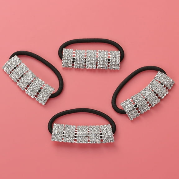 WHAMVOX 4 Pcs Rhinestone Hair Ties Crystal Ponytail Holders Elastic Bands Chic Accessories for Girls Hair Decoration