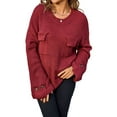 thumbnail image 3 of Womens Knit Tops 2025 Oversized Long Sleeve Crewneck Sweater Business Casual Blouses Basic Sweater Wine Red XL, 3 of 9