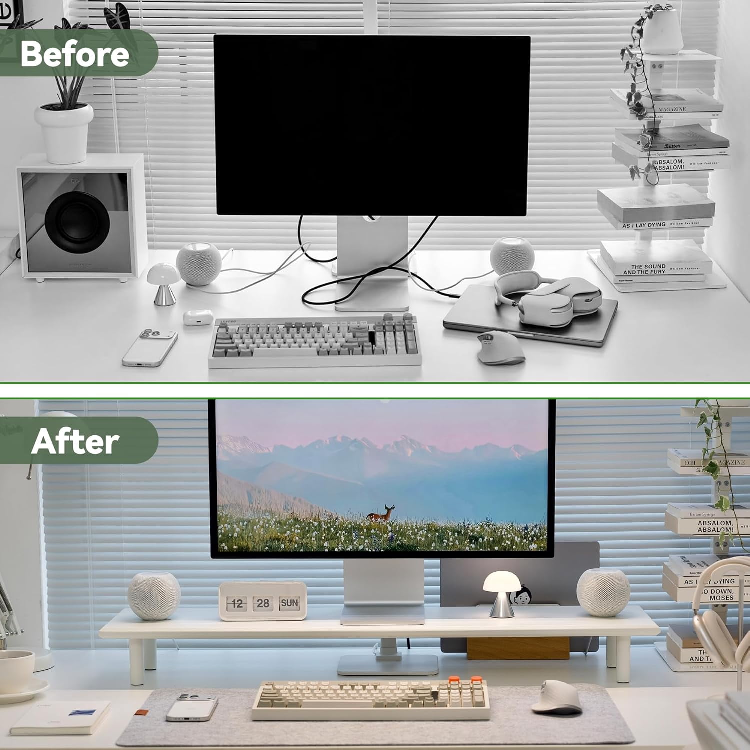 Dual Monitor Stand Riser with Storage, Ergonomic Desk Shelf for PC Computer Monitor Printer TV Home Office White