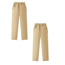 MUXiin 2 Pack Relaxed Fit Stretch School Uniform Pant Chino Pants for Toddler to Youth Boys and Girls,11-12 Years,Beige2 2PCS