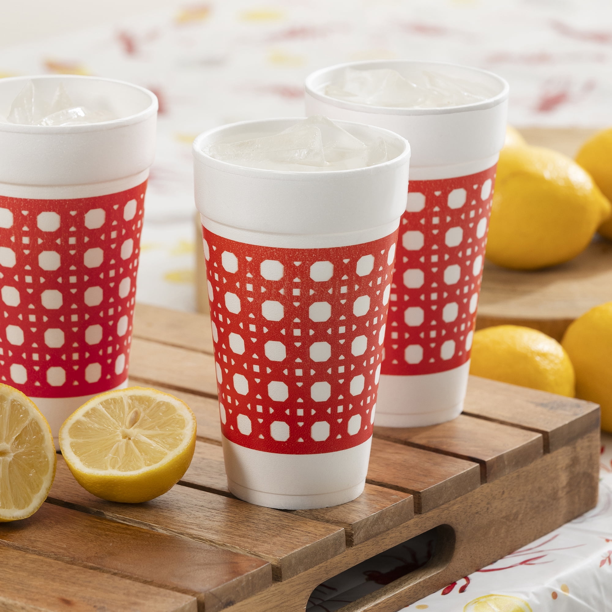 Social Butterfly Disposable Foam Cups, 20 oz, Red Cane Pattern, 14 Count