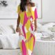 thumbnail image 1 of Vestido Largo Suelto Vestido largo de playa estampado Cuello redondo Manga corta Falda casual suelta (Amarillo L) Cgtredaw  Para estrenar, 1 of 1