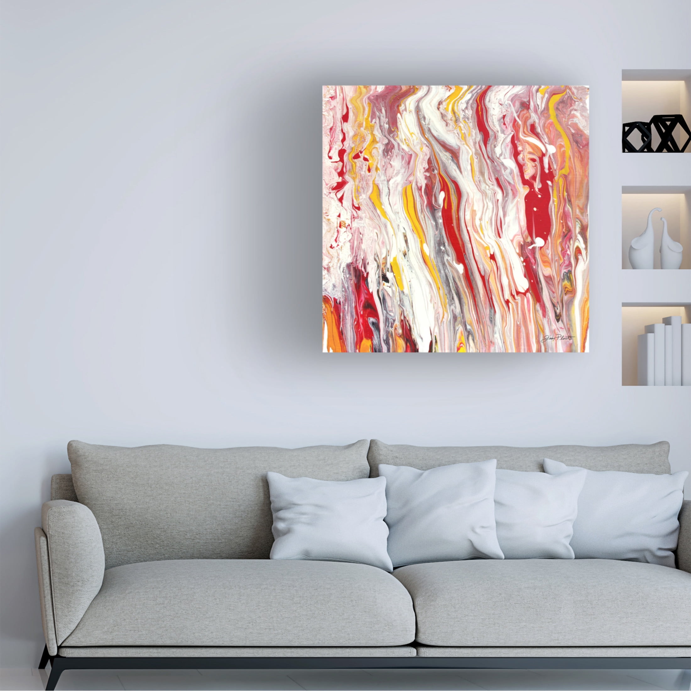 Canvas Wall Art - Jean Plout 'Abstract Pouring A' Wall Art for Living Room, Bedroom, or Office Décor by Trademark Fine Art - 14 x 14 Inches