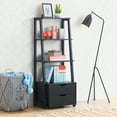 thumbnail image 3 of Costway 2 PCS 4 Tier Bookshelf Ladder Rack Modern Wood Storage Display Shelving with Drawers Black, 3 of 9