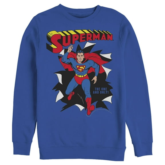 Men's Superman Only One Hero Rip Sweatshirt Royal Blue 2X Large