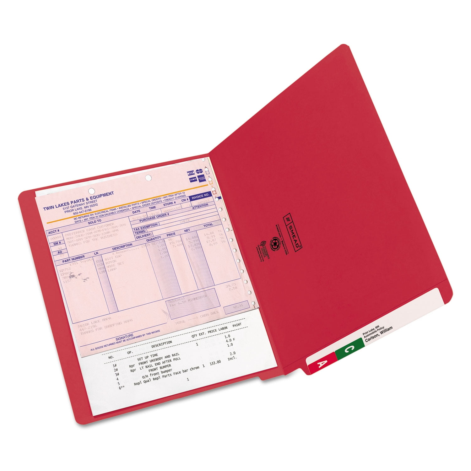 Smead 25710 Colored File Folders, Straight Cut, Reinforced End Tab, Letter, Red, 100/Box
