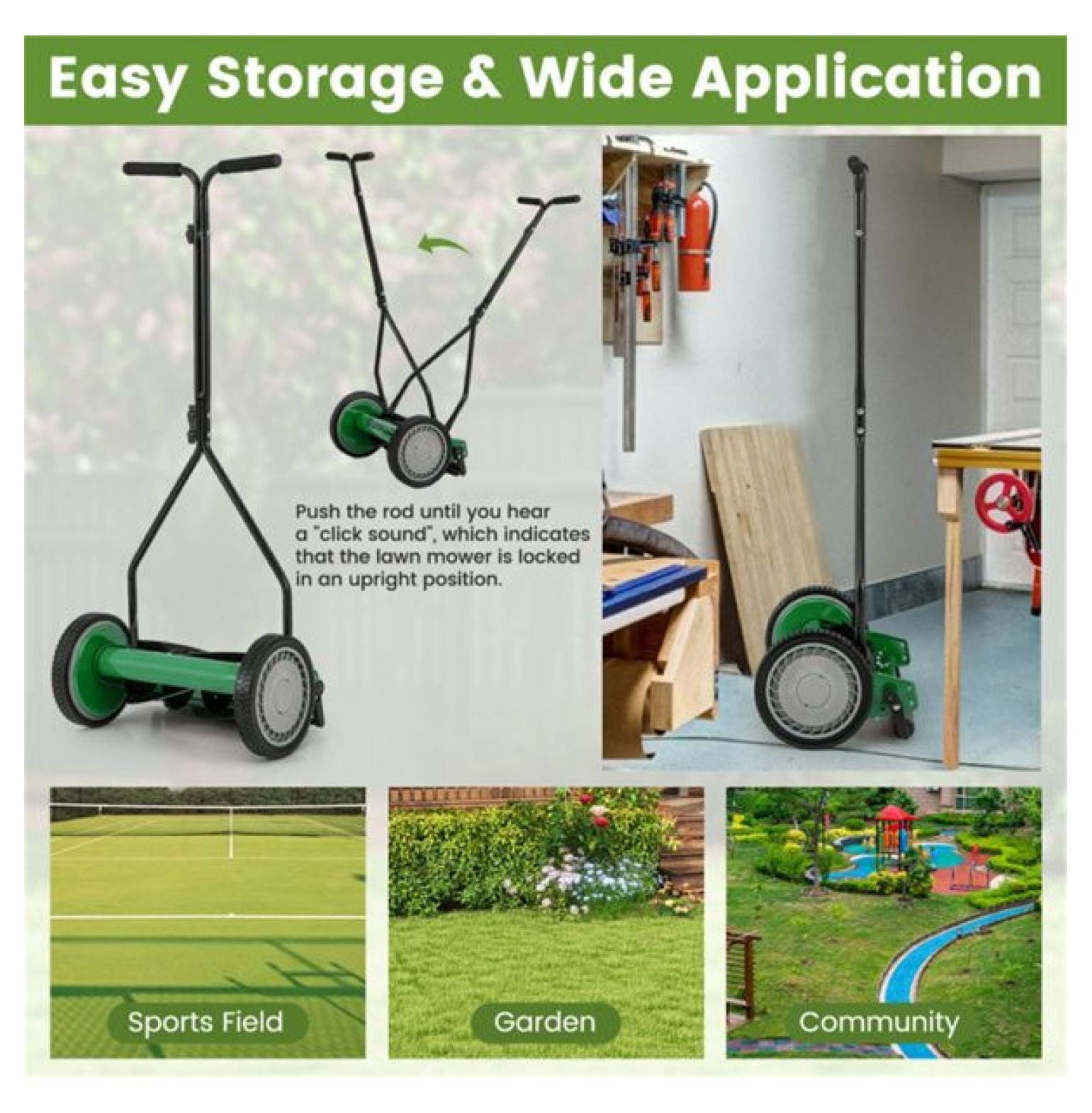 14 Inch Reel Lawn Mower with Grass Catcher - Manual Push Mower, Adjustable Height, 2-in-1 Cutting, Quiet Operation for Small Yards