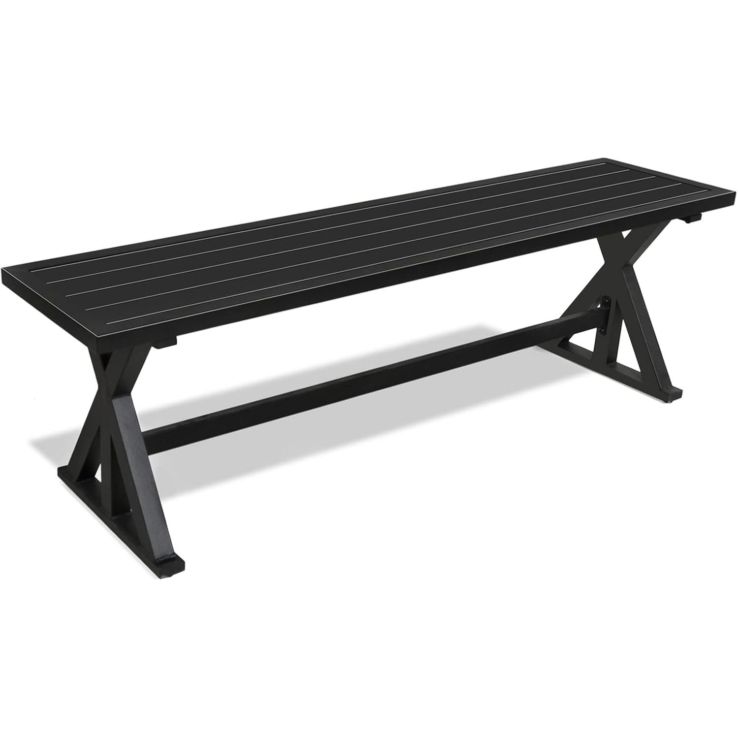 61" Patio Benches 2-3 People Dining Metal Backless Bench for Outdoor Black Wrought Iron for Garden Porch Park