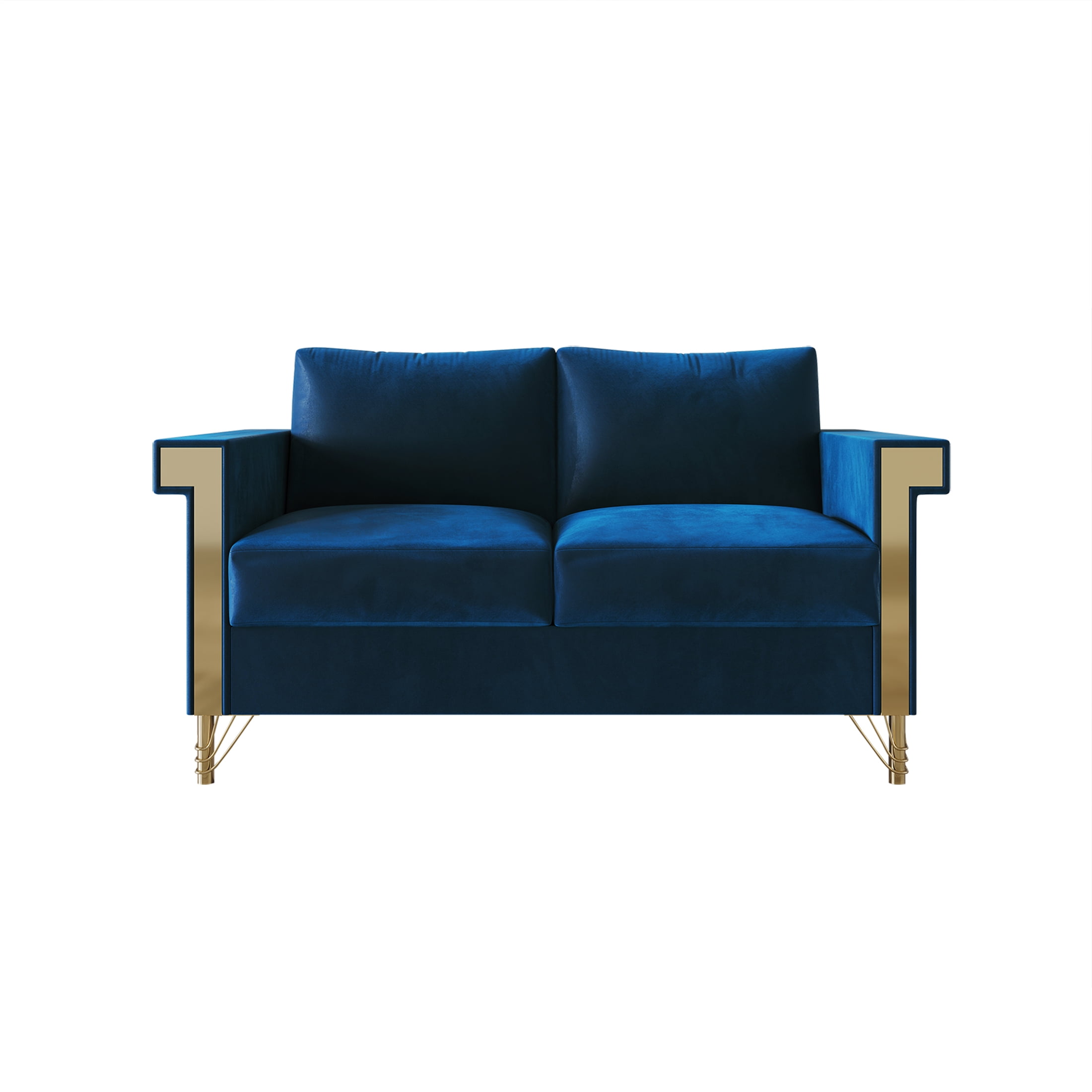Castle Place Glam Velvet Upholstered Loveseat, Navy Blue
