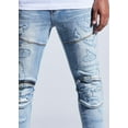 thumbnail image 6 of Crysp Denim Men's Bart Moto Distressed Rips Skinny Fit Stretch Denim Jeans (40, Light Blue), 6 of 6