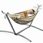 KEESTP Comfortable 2 Person Hammock with Stand,Ease of Assembly Portable Brazilian Hammock,450lb Capacity - Coffee