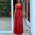 thumbnail image 1 of CEHVOM Robe de Mode pour Femmes à Bretelles, Col en V, Unie, Longue, Boutonnée, avec Ceinture, 1 of 6