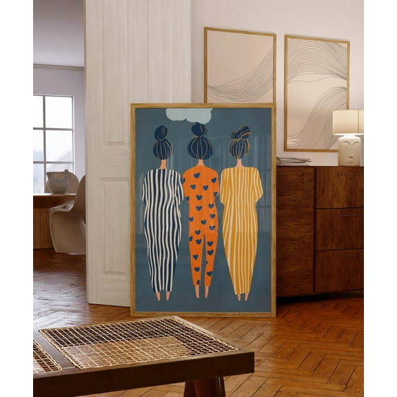 Abstract Women Contemporary Wall Art, Striped Decor, Friendship Print, Stripes Print, Minimalist Portrait Eclectic Fine Art Wall Art, Modern Wall Decor, 8x12 UNFRAMED