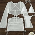 thumbnail image 4 of Umfun Chic Three-Piece Mesh Sheer Cover-Up Bikini Set with Gold Ring Cutout - Long Sleeve Beachwear for Vacation & Poolside Fashion, 4 of 9